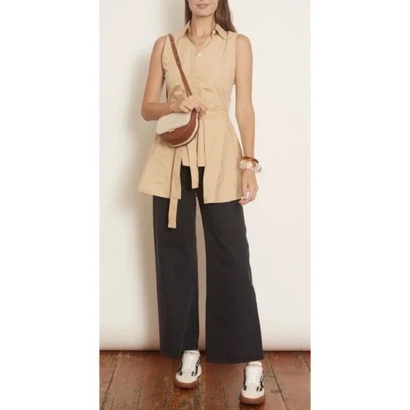 Rosetta Getty Apron Wrap Sleeveless Cotton Shirt Khaki Size 14 - Picture 1 of 13